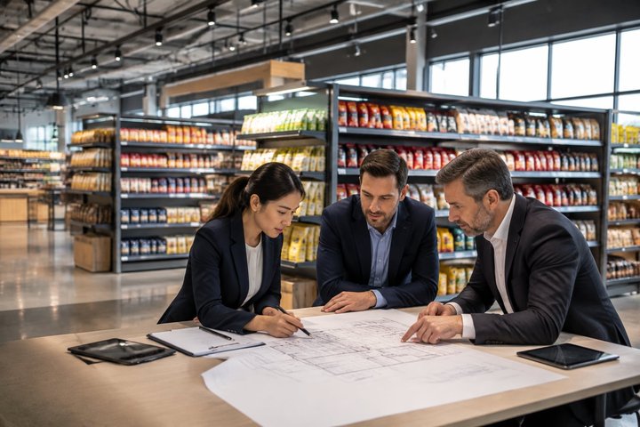 Supermarket equipment schedule and landed-cost budget planning